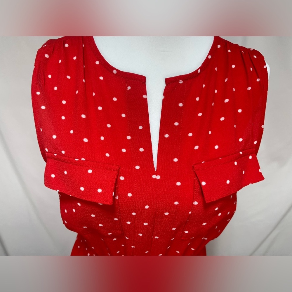 Monteau Los Angeles red polka dot sleeveless V-neck mini dress size M - Picture 4 of 16